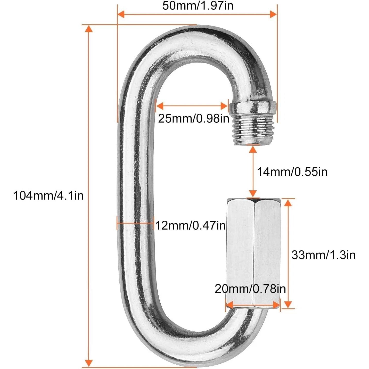2Pcs M12 Stainless Steel Quick Links Chain Connector Heavy Duty Locking Carabine