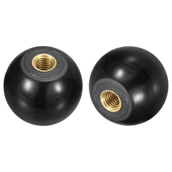 2Pcs M6 Copper Thread 25mm Dia Threaded Ball Knobs for Machine Handle, Black