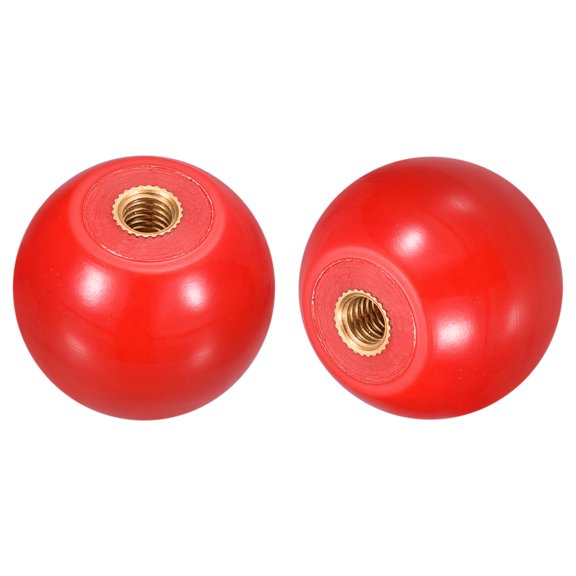 2Pcs M6 Copper Thread 32mm Dia Threaded Ball Knobs for Machine Handle, Red