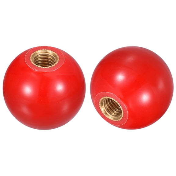 2Pcs M8 Copper Thread 25mm Dia Threaded Ball Knobs for Machine Handle, Red