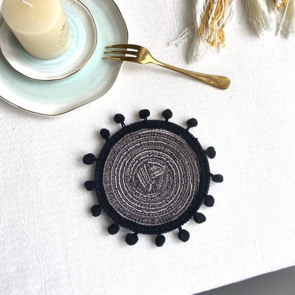 2Pcs Macrame Coasters Handmade Round Black Cotton 130mm for Home Kitchen Dining Table Use
