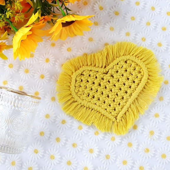 2Pcs Macrame Coasters Handmade Tassel Heart Gold Cotton 150x200mm for Home Kitchen Dining Table Use Gold 1Set