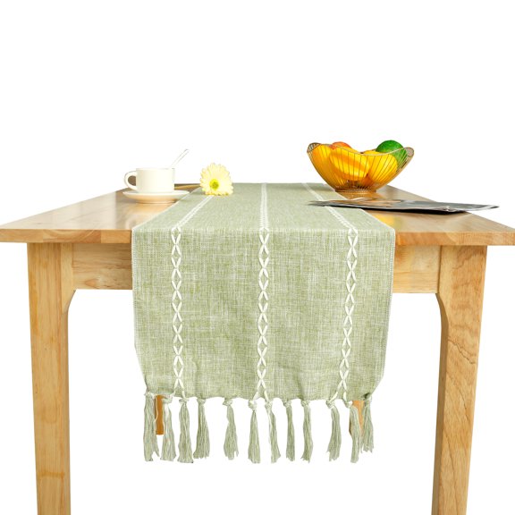2Pcs Macrame Table Runner Cotton Linen Embroidered Table Runner with Tassel Decorative Farmhouse Table Runner for Wedding and Dining Decorations Patio Tables Garden Tables 33x120cm/33x183cm