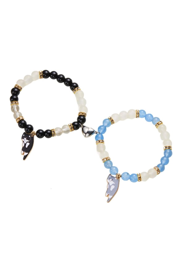 2Pcs Magnetic Fastening Bangles Cats Pendant Bracelet for Daily Wear and Parties
