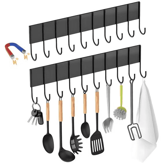 2Pcs Magnetic Key Holder For Fridge With 10 Hooks, Magnetic Utensil Holder For Wall, Strong Magnetic Key Hanger Hook Organizer, Magnent Key Rack For Kitchen Metal Door Grill Tool Coat Towel Purse