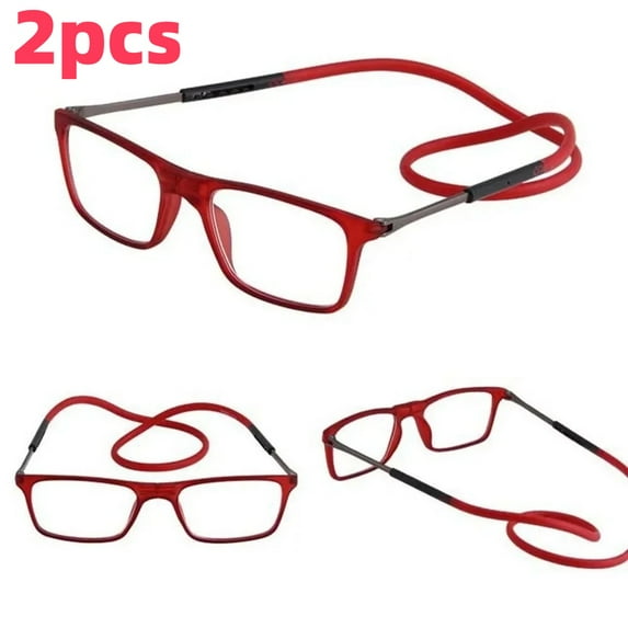 2Pcs Magnetic Reading Glasses Men Women Front Connect Adjustable Temples Eyeglass Around Neck Hanging Readers 1.0,Red