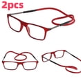 thumbnail image 1 of 2Pcs Magnetic Reading Glasses Men Women Front Connect Adjustable Temples Eyeglass Around Neck Hanging Readers 2.5,Red, 1 of 6