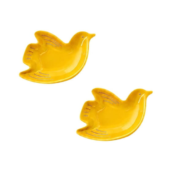 2Pcs Mahjong Dice Dish for Game Tables, Ceramic Tile-Inspired Bird Trinket Tray with Chip Holder for Coins Markers Jewelry, Decorative Game Night Accessory for Home and Office Decor, Yellow