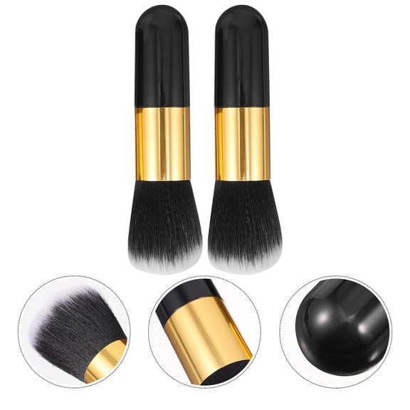 2Pcs Makeup Cosmetic Face Powder Blush Brush Black Golden