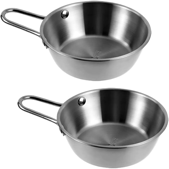 2Pcs Makgeolli Bowls, 304 Stainless Steel Korean Traditional Bowls Round Rice Bowl Wine Cup with Handle, Hiking Soup Dish Food Bowl Camp Cup (Large: 20oz, 5.5inch, Silver)