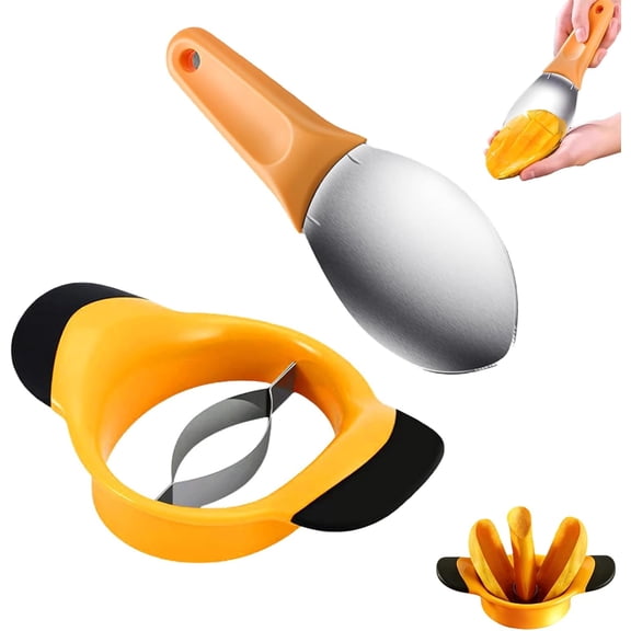 2Pcs Mango Slicer Splitter Pit Remover Bundle,Stainless Steel Mango Cutter | Mango Slicer Cutting Tool Sets,Easy to Use for Kitchen,Mango Pitter and Peeler with Non-Slip Handle Kitchen Tools