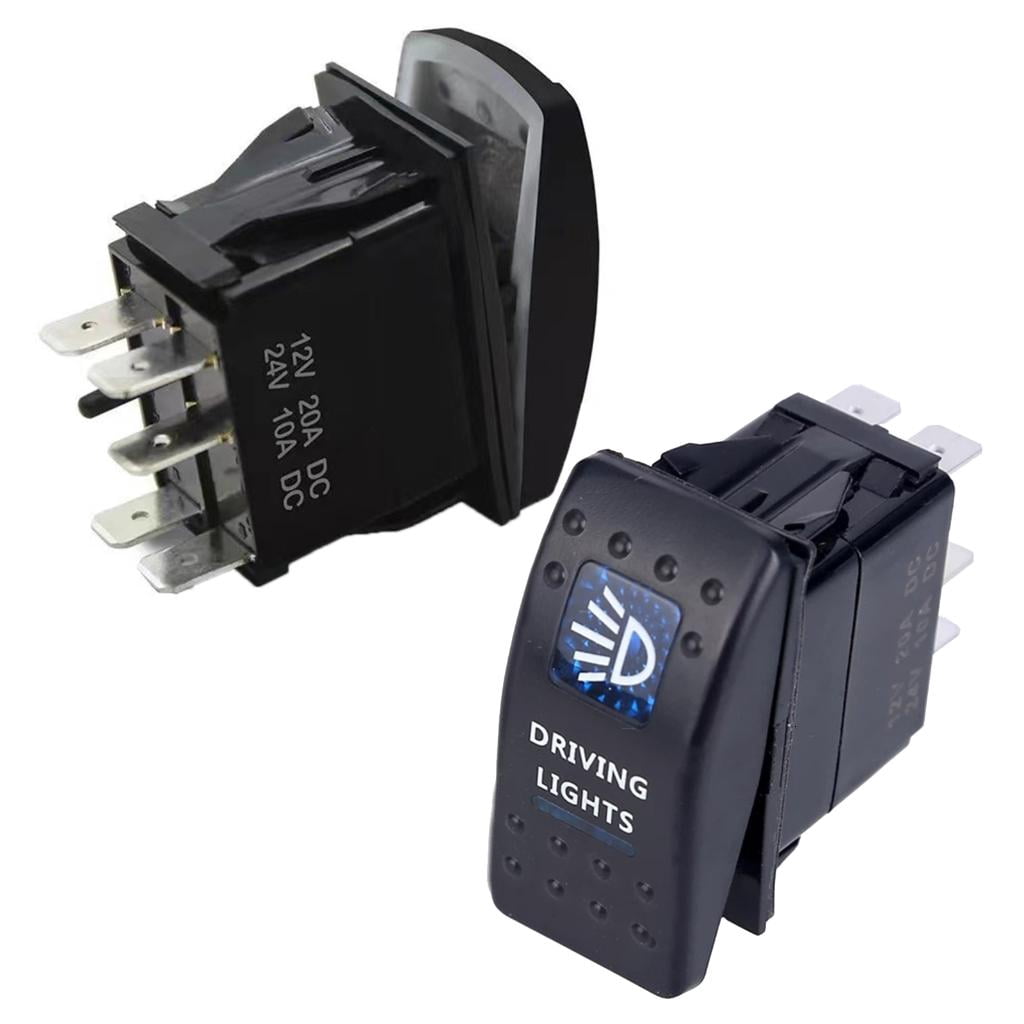 2Pcs Marine Rockers Switches 12V 20A Light Switches Blue LED Light 5 ...