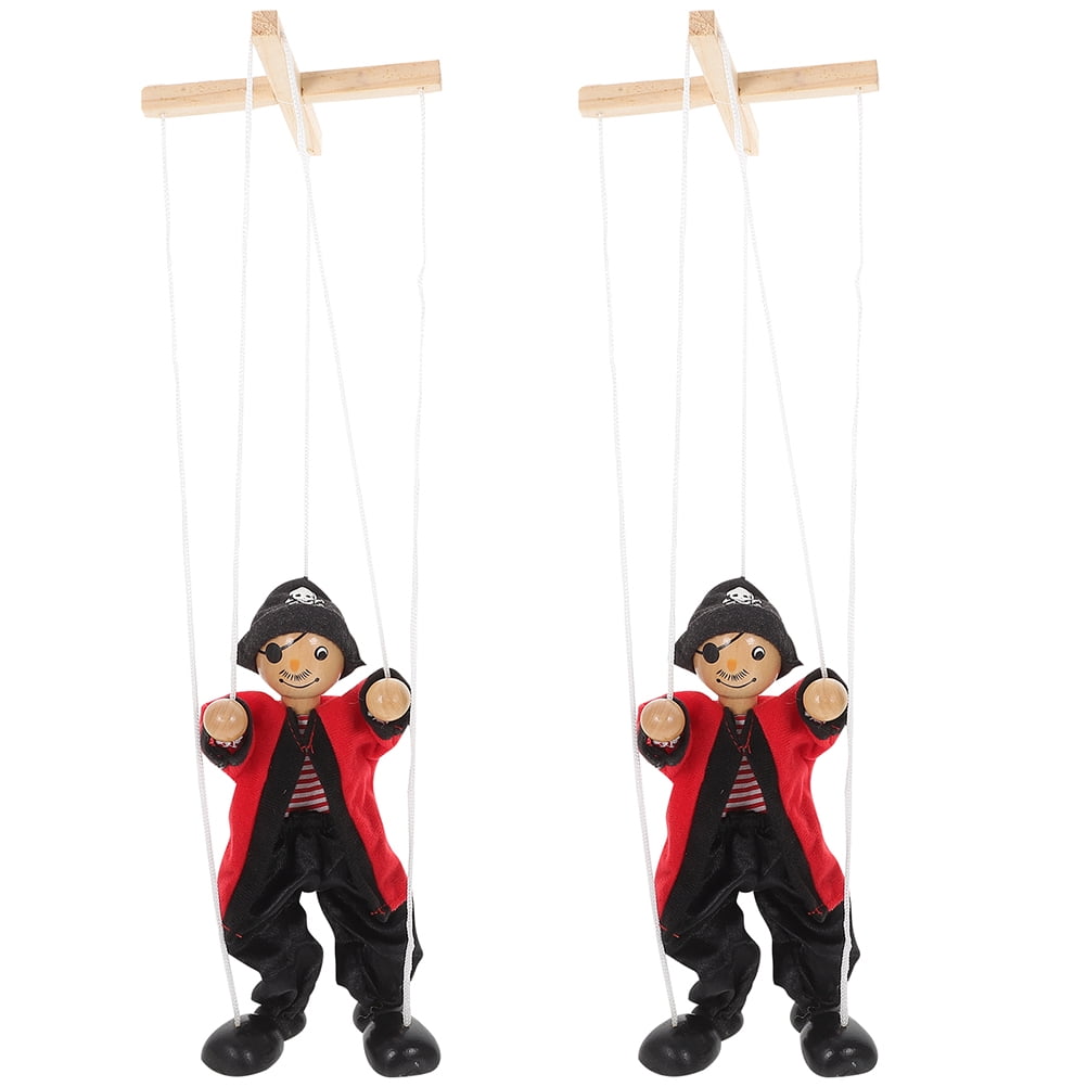 2Pcs Puppets Wooden Puppets Funny Pirate