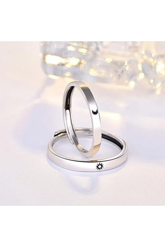 2Pcs Matching Rings, Adjustable Rings, Environmentally Friendly Copper Sun and Moon Couple Rings is A Great Gift for Lover on Valentine's Day, Female Opening Diameter 16mm/Male Opening Diameter 18mm