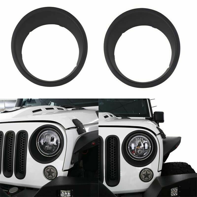 2Pcs Matte Black Front Headlight Cover Trim For Jeep Wrangler 2007-2018 JK