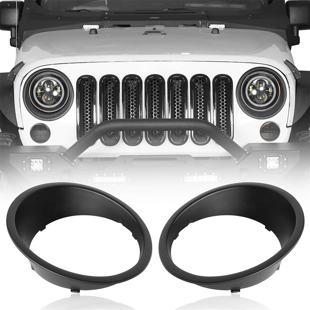 2Pcs Matte Black Front Headlight Round Cover Bezels For Jeep Wrangler JK 07-15
