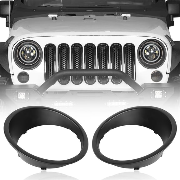 2Pcs Matte Black Front Headlight Round Cover Bezels For Jeep Wrangler JK 07-15