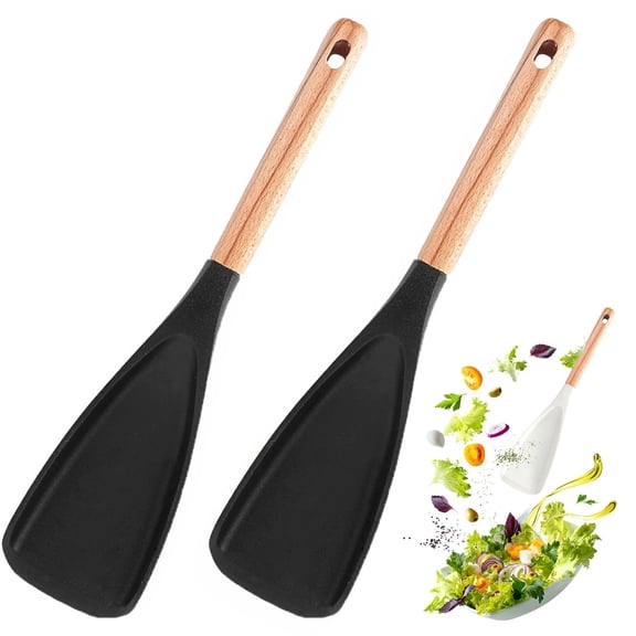 2Pcs Matte Multifunction Spatula Spoon for Cooking, 12.2" Spoon Spatula Silicone Cooking Utensils for Kitchen, Multi-function Spatula Spoon, Black