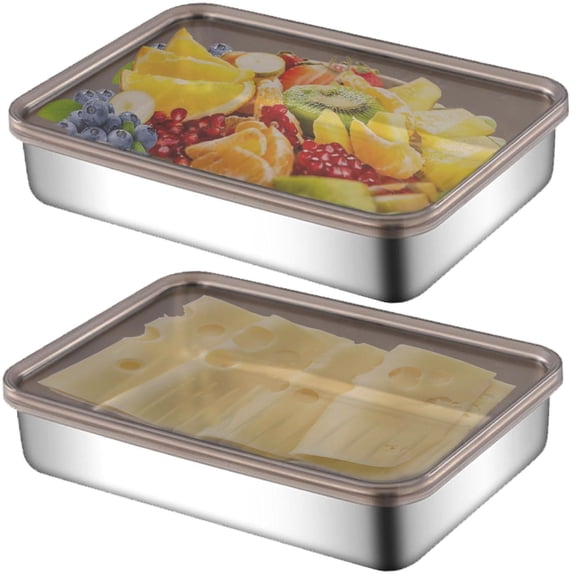 2Pcs Meal Prep Food Containers with Lids, Stainless Steel Trays Freezer Box Containers for Food with Airtight Lids, Oven & Dishwaher Safe