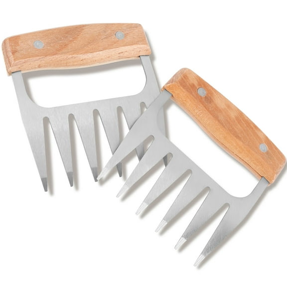 2Pcs Meat Shredder Claws with Wood Handle Stainless Steel BBQ Meat Claws Efficient Pulled Pork Shredder Claws Portable Pork Shredding Claws Reusable Bear Claw Shredder for Barbecue Grill Pork Beef