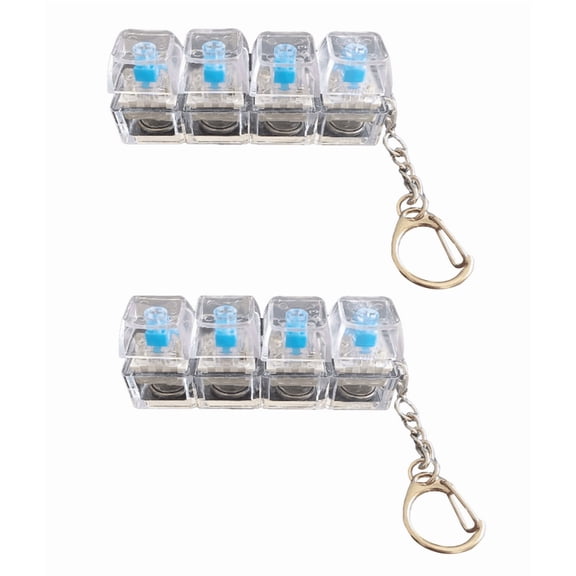 2Pcs Mechanical Key Keyboard Fidget Toy, Clicker Keychain with Transparent Keycaps, Loud Sound for Stress Relief, Adults, Clear (No Light)