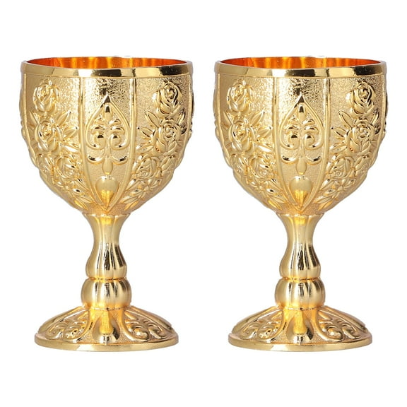 2Pcs Medieval Vintage Wine Chalice Drinking Cup Goblet European High Grade Golden Retro Ornaments for Traveling Decoration Home Collection Pumpkin Gold