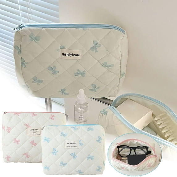 2Pcs Medium Makeup Bag Under $5! Yannianjz Makeup Bag, Medium Size Travel Cosmetic Bag with Bow, Portable Toiletry Organizer for Women, Waterproof Makeup Pouch, Brush Holder, Gift