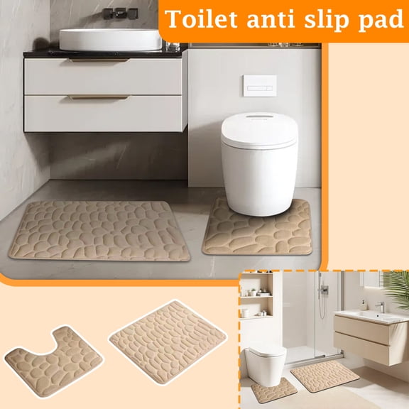2Pcs Memory Foam Bath Mat Cobblestone Bathroom Rugs Super Water Absorbent Bath Mats for Bathroom Machine Washable Bath Rugs