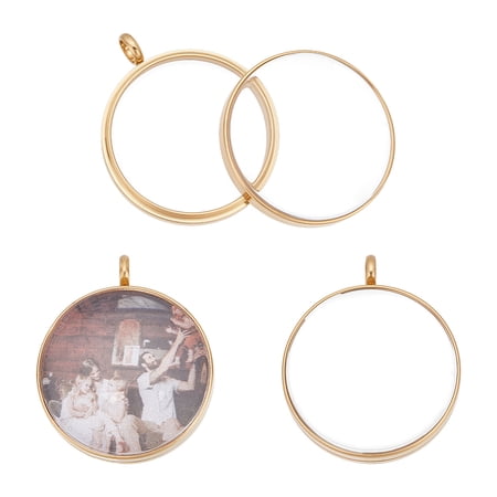 2Pcs Memory Locket Charm Stainless Steel Flat Round Floating Charm with Glass for DIY Picture Photo Necklace Making Locket Pendants