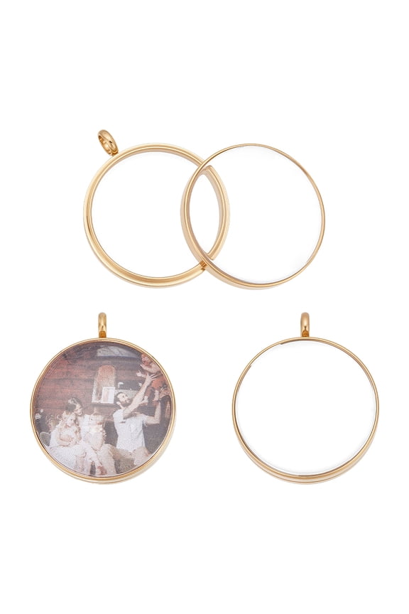 2Pcs Memory Locket Charm Stainless Steel Flat Round Floating Charm with Glass for DIY Picture Photo Necklace Making Locket Pendants