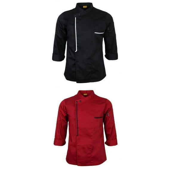 2Pcs Men Executive Chef Jacket Coat Long Sleeve Chefwears Kitchen Hotel Durable Black Red