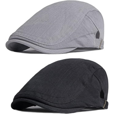 2Pcs Men's Adjustable Newsboy Hat Flat Cap Cotton Ivy Gatsby Cabbie Driving Hat Beret