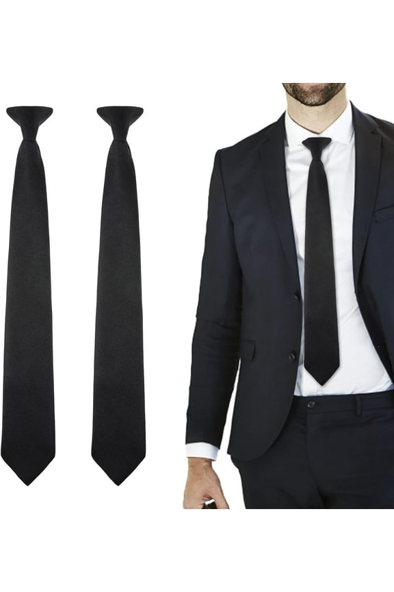 2Pcs Men's Clip on Ties Black Tie, 20 Inches Solid Color Clip on Ties Pre Tied Neckties for Office School Uniforms