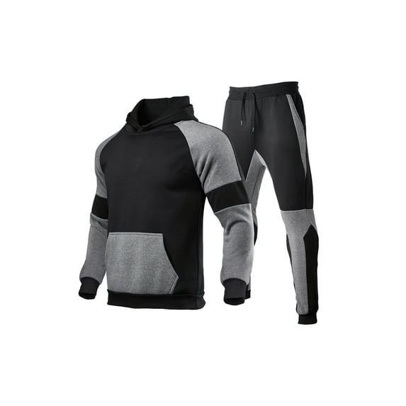 2Pcs Men's Color Block Tracksuit Sets Pullover Hoodie Sweatshirt Joggers Sweatpants Casual Sets