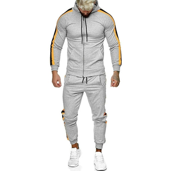2Pcs Men's Tracksuit Set Pullover Hoodie Sweatshirt Jogger Sweatpants Solid Patchwork Casual Suit
