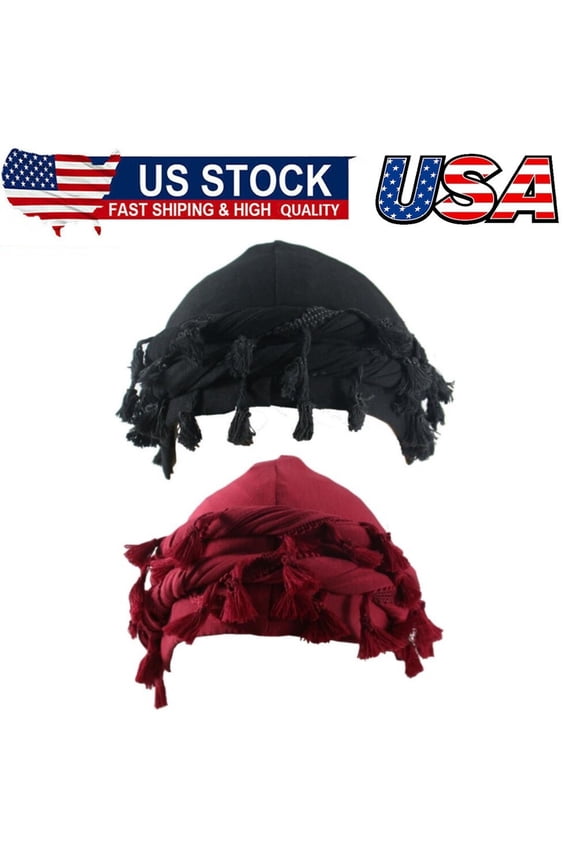2Pcs Mens Turban Head Wrap Satin Lined Head Scarf Turban Hijab Hat Cap Cover