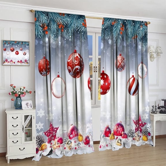 2Pcs Merry Christmas Window Curtains Pine Tree Pattern, Holiday Season Classic Art Printed Living Room Bedroom Window Drapes Treatment Fabric
