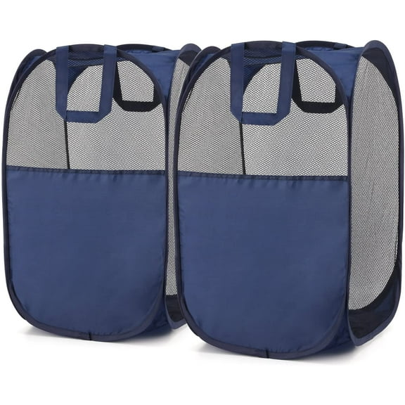 2Pcs Mesh Pop-Up Square Laundry Hamper, Foldable Pop-up Laundry Basket with Durable Handles - for Clothes & Laundry - Home & College Dorm - (11.5x 11.5x 19.5Inches)
