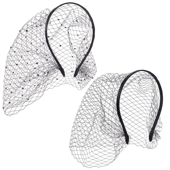 2Pcs Mesh Veil Headband with Rhinestone 9.3~10.4 Inch Veils Mesh Lace Black Headband Bridal Wedding Tea Party Fascinator Veil for Costume Parties and DIY Decorations