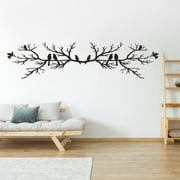 2Pcs Metal Bird Wall Art Vivid Birds on Branch Wall Decor Black Leaves with Birds Metal Sculpture Elegant Bird Silhouette Ornament Wall Hanging Birds Sculpture for Home Garden