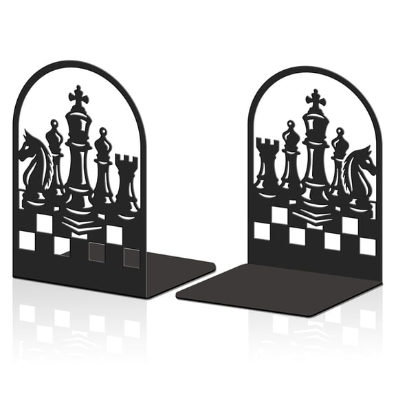 2Pcs Metal Bookends Black Heavy Duty Book Shelf Holders Chess Decorative Book Ends Used on Desk
