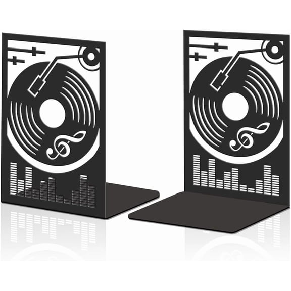 2Pcs Metal Bookends Black Heavy Duty Book Shelf Holders Vinyl Records Decorative Book Ends Used on Desk for Back to School Office Home