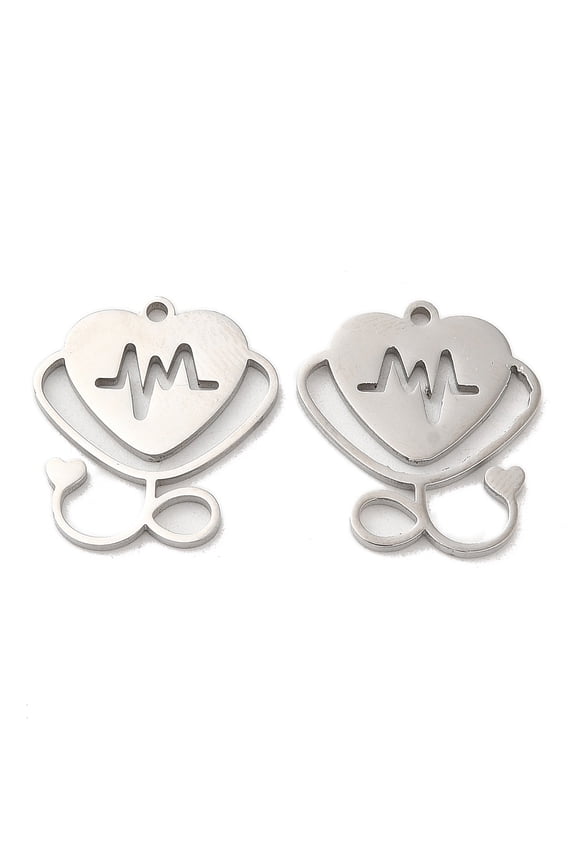 2Pcs Metal Charms Pendant 304 Stainless Steel Pendants Stethoscope Charm Stainless Steel Color