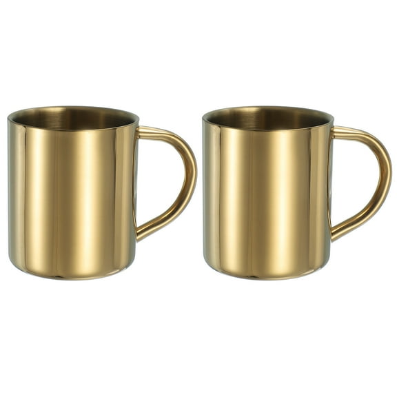 2Pcs Metal Coffee Mugs, 6.8 Ounces Metal Double Walled Tea Coffee Mugs with Handles for Cold or Hot Drinks (Gold)
