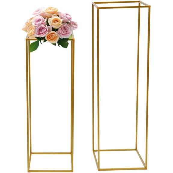 2Pcs Metal Floral Decor Vase Floor Column Stand Road Lead Wedding Supply Rectangular Flower Display Rack Flower Centerpieces Wedding Geometric Vases Party Arch