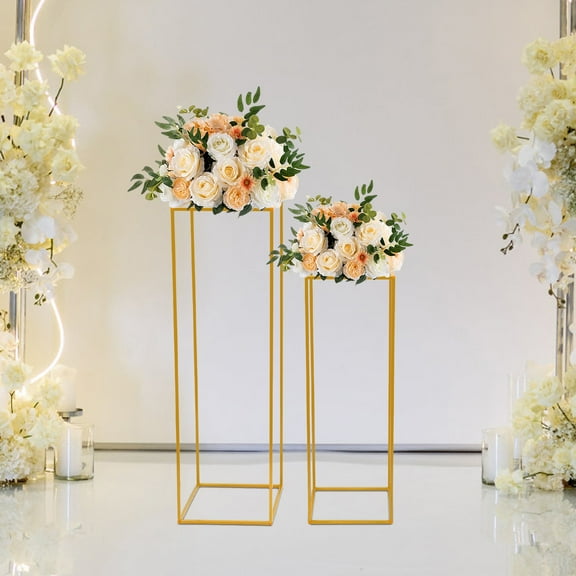 2Pcs Metal Floral Rack Vase Floor Column Wedding Gold Flower Stand Road Lead, 80cm+100cm