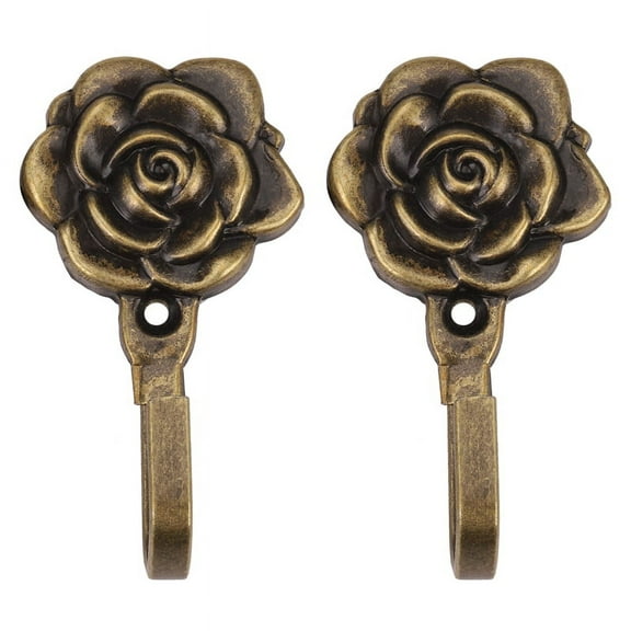 2Pcs Metal Rose Flower Curtain Tie Back Tieback Holders Wall Hooks Decor,2x Hooks,Green color