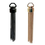 2Pcs Metal Fringe Pendant for Bag Decoration,100mm Long Metal Chain Tassel Charms Pendant,Small Hole Tassel Charms for Purse Keychain DIY MakingBlack+Light Gold