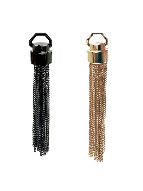 2Pcs Metal Fringe Pendant for Bag Decoration,100mm Long Metal Chain Tassel Charms Pendant,Small Hole Tassel Charms for Purse Keychain DIY Making(Black+Light Gold)