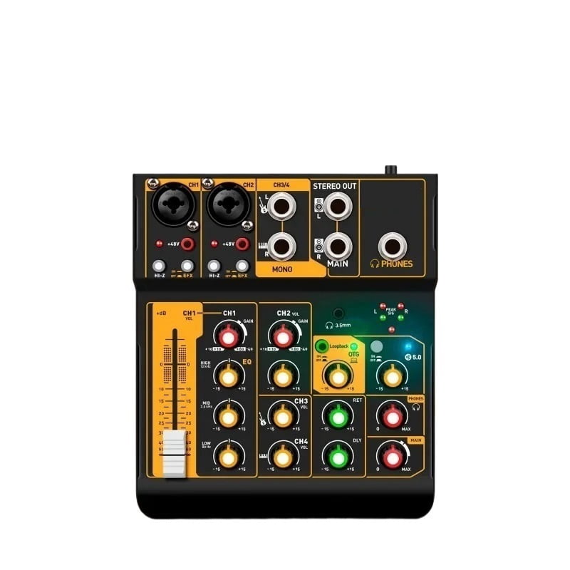 2Pcs Metal Mini4 Mixer Interface DJ Console Bluetooth 5.0 OTG Reverb 48V Sound Card